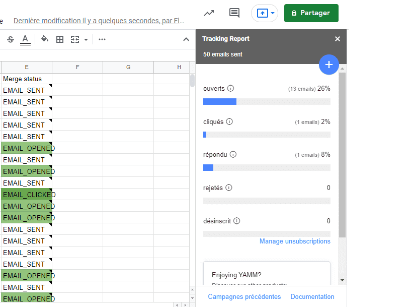 Tracking report email 